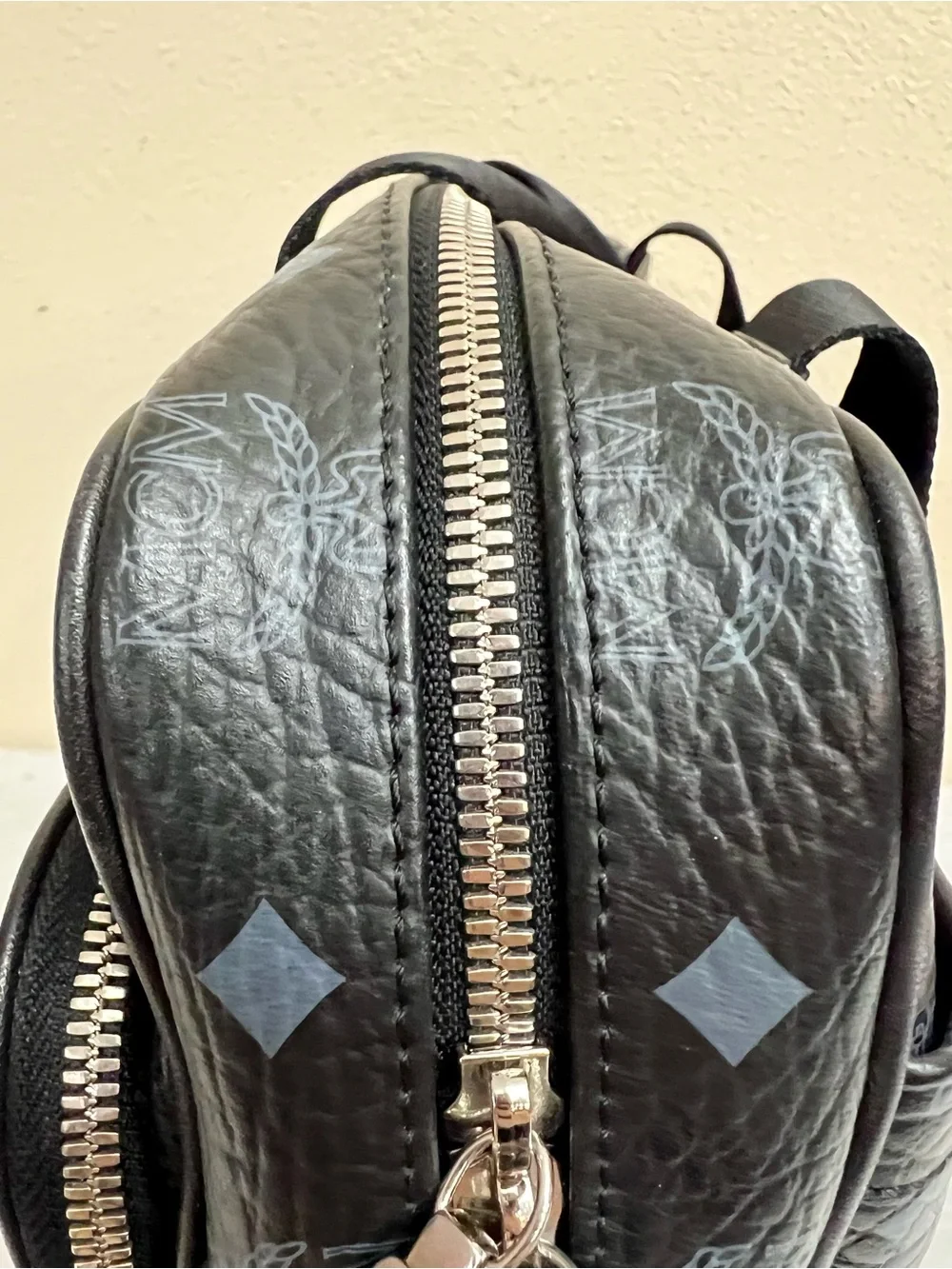 MCM Black and Blue Logo Stripe Briefcase